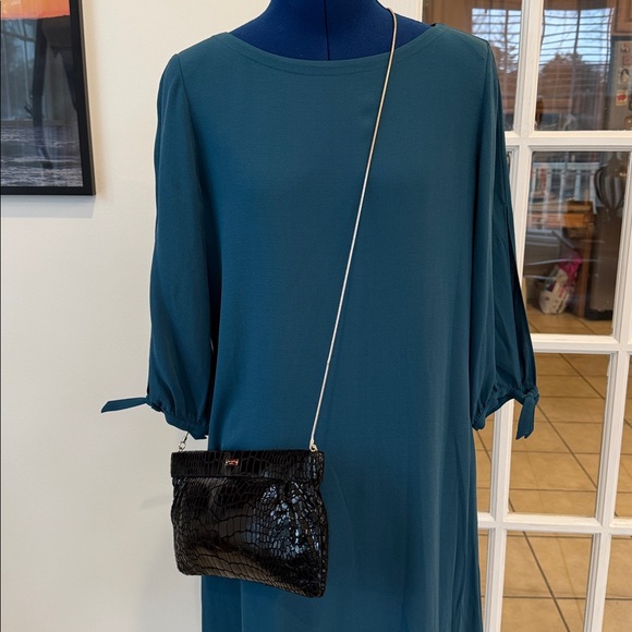 Kate Spade black glossy goat leather snake embossed frame clutch crossbody EUC - Picture 2 of 11